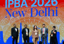 IPBA president Priti Suri congratulates IPBA committee members. From left: Rudra Kumar Pandey, Shardul Amarchand Mangaldas & Co, Saurav Kumar, CMS INDUSLAW, Manjula Chawla, Phoenix Legal and Upendra Nath Sharma, JSA